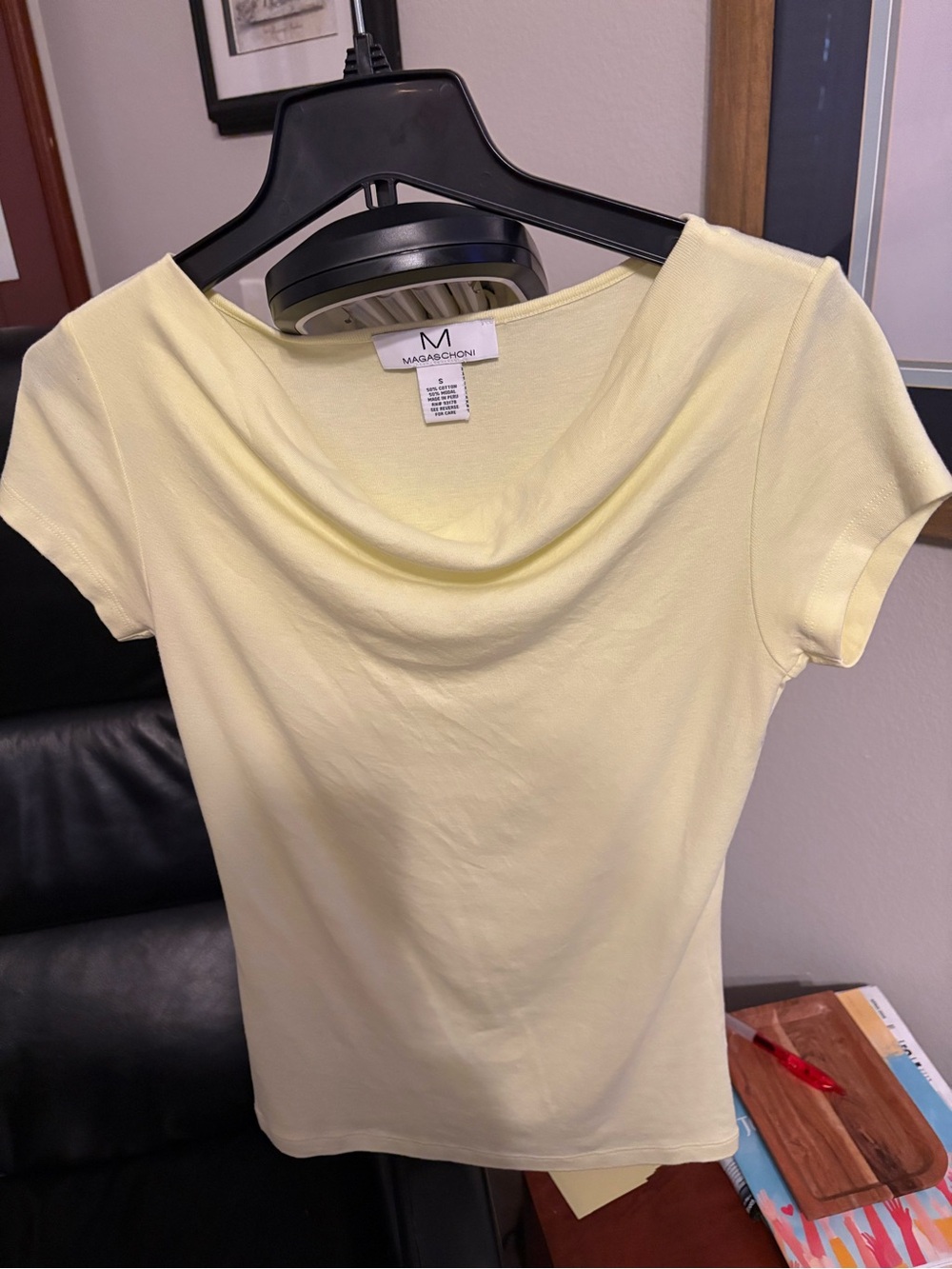 Magaschoni Pale Yellow Cowl Neck Short Sleeve Top